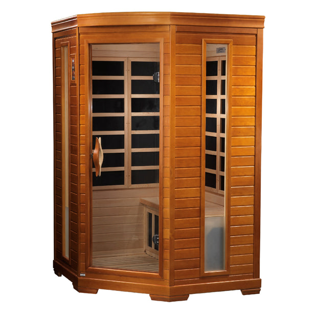 Dynamic Saunas Heming 2-person Corner Low EMF (Under 8MG) FAR Infrared Sauna (Canadian Hemlock)