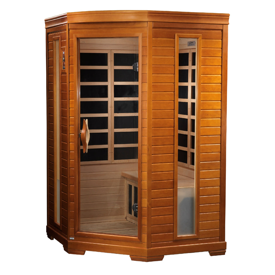 Dynamic Saunas Heming 2-person Corner Low EMF (Under 8MG) FAR Infrared Sauna (Canadian Hemlock)