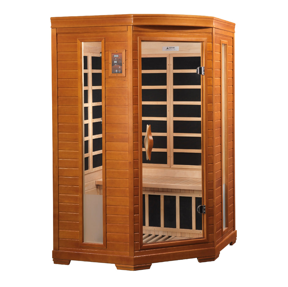 Dynamic Saunas Heming 2-person Corner Low EMF (Under 8MG) FAR Infrared Sauna (Canadian Hemlock)